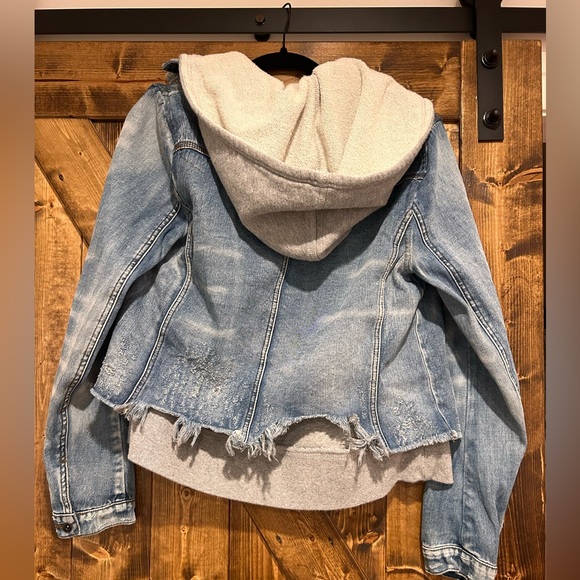 DONATED Free People double weave layered hooded hood we the jean denim jacket - Picture 7 of 8